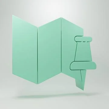 Green Folded map with push pin icon isolated on grey background. Minimalism.. Illustrazione stock