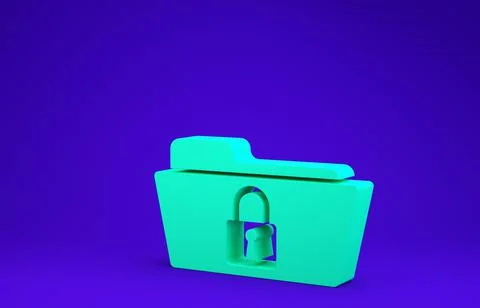 Green Folder and lock icon isolated on blue background. Closed folder and pad 스톡 일러스트