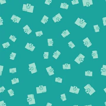 Green Folder and lock icon isolated seamless pattern on green background. Closed Stock Illustration