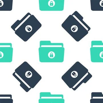 Green Folder and lock icon isolated seamless pattern on white background. Closed Stock Illustration