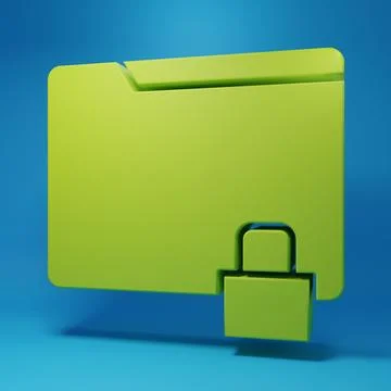 Green Folder and lock icon isolated on blue background. Closed folder and p.. Stock Illustration