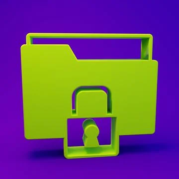 Green Folder and lock icon isolated on purple-blue background. Closed folde.. 스톡 일러스트