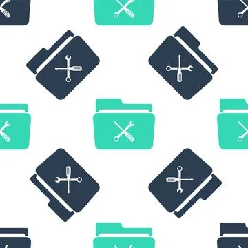 Green Folder and tools or settings icon isolated seamless pattern on white イラスト素材