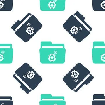 Green Folder settings with gears icon isolated seamless pattern on white Stock Illustration