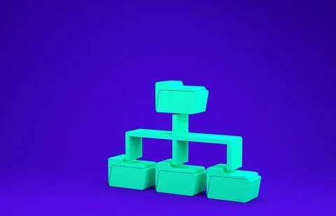 Green Folder tree icon isolated on blue background. Computer network file fol Illustrazione stock