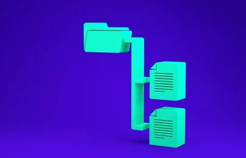 Green Folder tree icon isolated on blue background. Computer network file fol Illustrazione stock