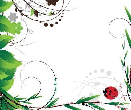 Green foliage and ladybug Stock Illustration