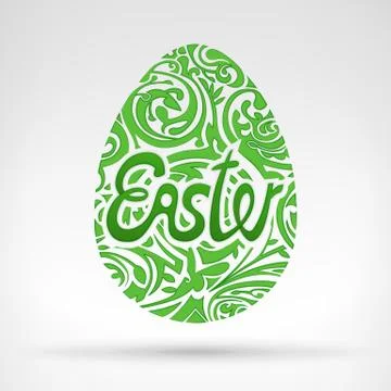 Green foliage easter egg graphics designed with text Stock Illustration