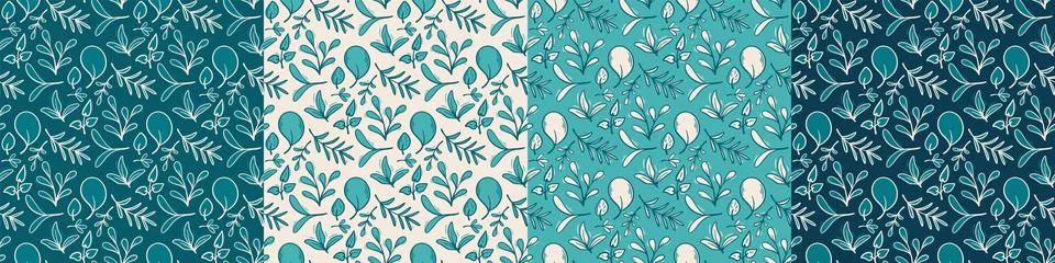 Green foliage set of seamless patterns Stockillustratie