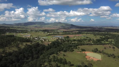 Green forest and fields of Amealco seen from an aerial perspective Stock Footage 344595548