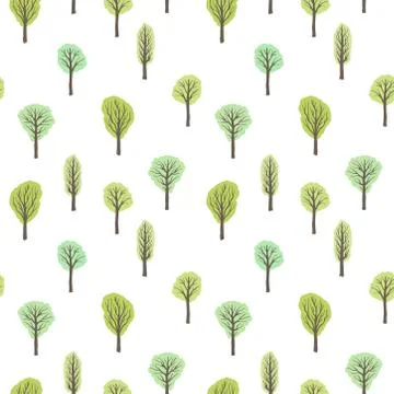 Green forest background - seamless trees vector illustration. Stock Illustration