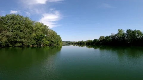 Green forest on both sides of the Saone River in France. Stock Footage 139462796