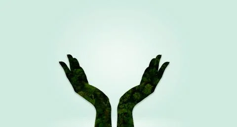 Green forest Double exposure effects on silhouette hand . Conceptual, abstr.. イラスト素材