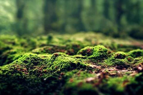 Green forest moss landscape background. Digital Illustration Stockillustratie