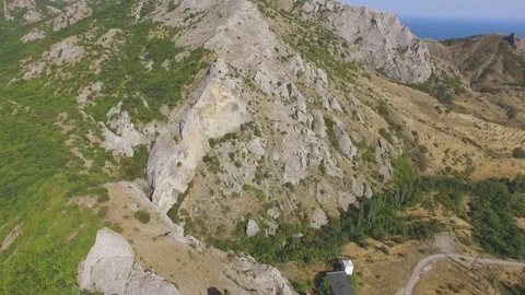 Green forest on mountain ridges, aerial view Stock Footage 80986554