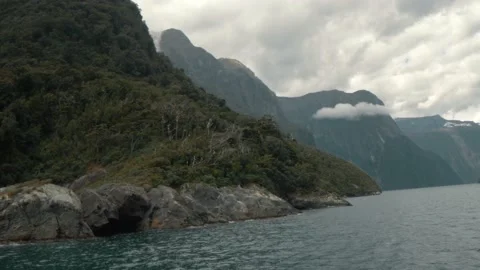 Green Forest Rocky Cliffs by the Water Stock Footage 140611006