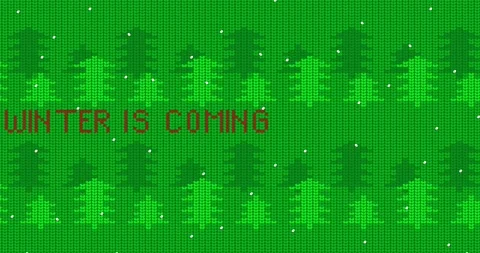 Green Forest with snow falling, ugly sweater pattern with Winter is Coming t Stock Footage 224229502