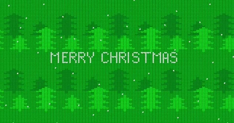 Green Forest with snow falling, ugly sweater pattern with Merry Christmas te Stock Footage 226501970