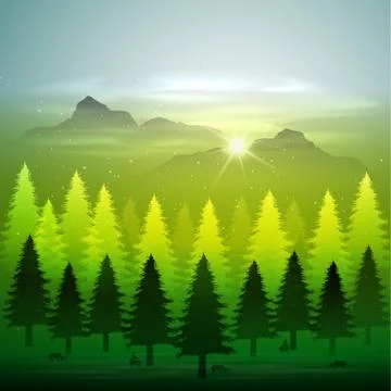 Green forest with snow Stock Illustration