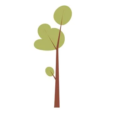 Green forest tree in flat design. Simple woodland plant with foliage. Vector  Stock Illustration