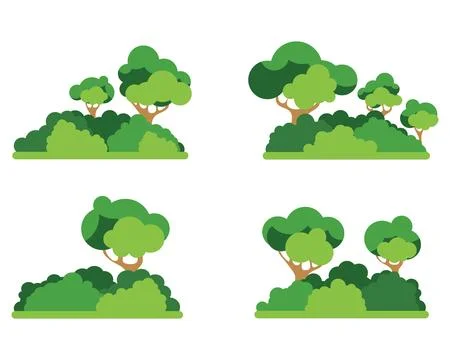 Green forest trees and bushes set collection isolated on white background イラスト素材