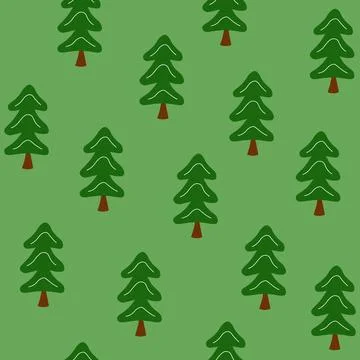 Green forest trees seamless pattern for print. Christmas trees on green Illustrazione stock