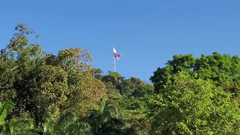 Green forests and Panama Flag at the top in hot summer in Panama. Stock Footage 170445676