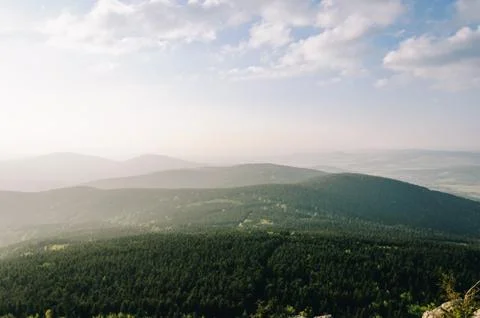 Green forests in the valley between the mountains Stock-Fotos