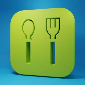 Green Fork and spoon icon isolated on blue background. Cooking utensil. Cut.. Stock Illustration