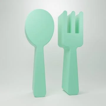 Green Fork and spoon icon isolated on grey background. Cooking utensil. Cut.. Stock Illustration