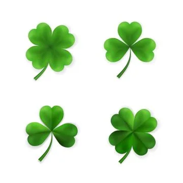 Green Four and Tree Leaf Clovers. Irish Lucky and success symbols. Vector ill Stock Illustration