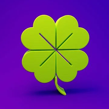 Green Four leaf clover icon isolated on purple-blue background. Happy Saint.. Stock Illustration