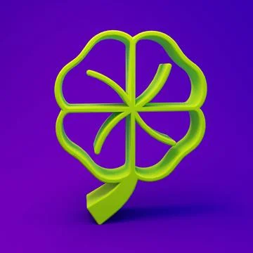 Green Four leaf clover icon isolated on purple-blue background. Happy Saint.. Stock Illustration
