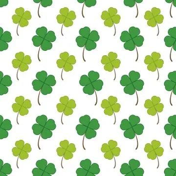 Green Four Leaf Clover Seamless Pattern Vector on Isolated White Background Illustrazione stock