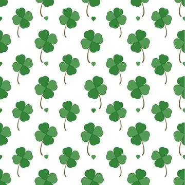 Green Four Leaf Clover Seamless Pattern Vector on Isolated White Background 스톡 일러스트