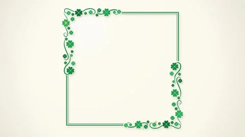 Green four leaf clover vines growing around a square frame corners on cream 库存影片 348300419