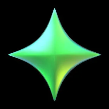 Green four-pointed star spark realistic 3D vector, space galaxy emoji, abstract Stock Illustration