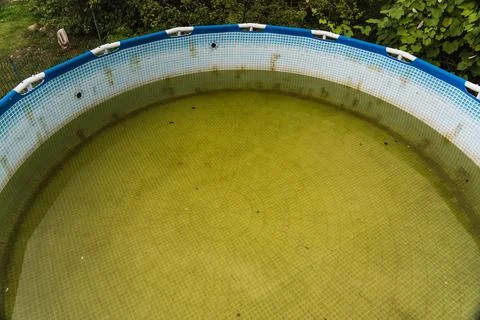 A green-framed swimming pool in the backyard of the site Stock Photos