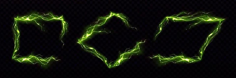 Green frames made of glowing neon lightning. Illustrazione stock