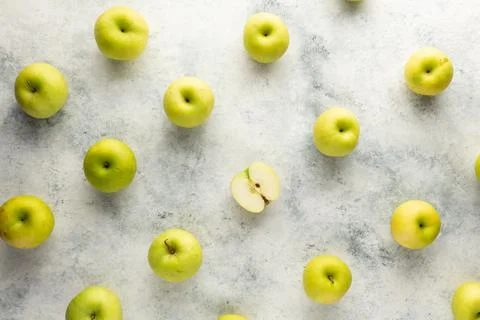 The green fresh apple patterns on a gray background Stock Photos