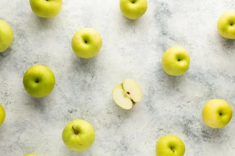 The green fresh apple patterns on a gray background Stock Photos