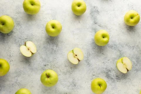 The green fresh apple patterns on a gray background Stock Photos