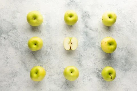 The green fresh apple patterns on a gray background Stock Photos