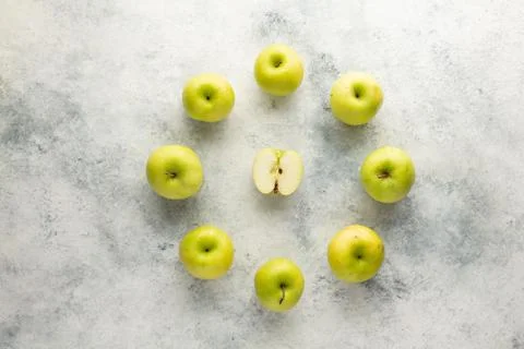 The green fresh apple patterns on a gray background Stock Photos