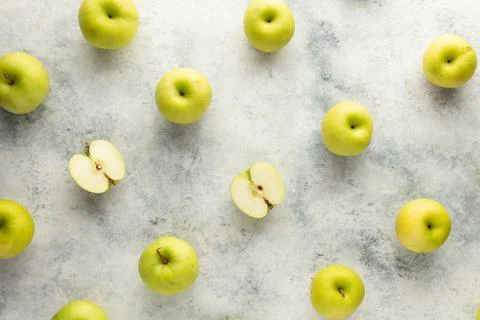 The green fresh apple patterns on a gray background Stock Photos