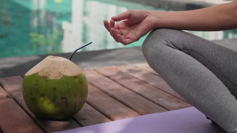 Green fresh coconut is ready for drinking Stock Footage 251801156