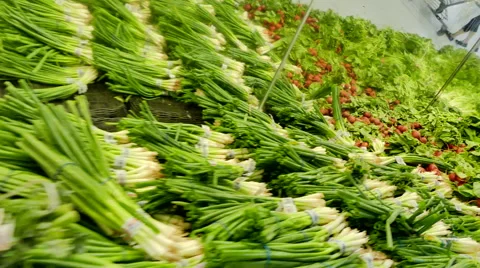 Green fresh  vegetables counter store Stock-Footage 62893309