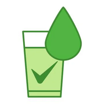 Green Fresh Water Icon. Vector Icon of Glass with Drinking Water and Drop. .. Stock Illustration