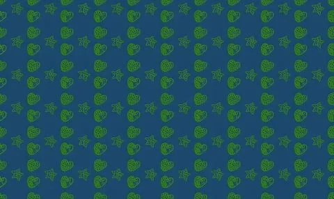 Green frog and butterfly pattern on blue background Stock Illustration