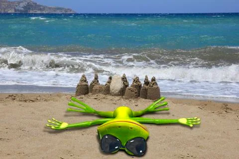 Green frog on the beach Stock Illustration
